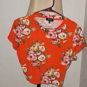Oriental Style Orange Floral Crop Top